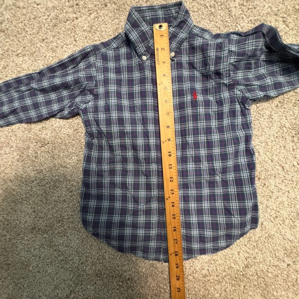 Ralph Lauren Button Down Shirt Boys Size 4/4T Blue Plaid Long Sleeve Pony Logo